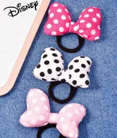 【新品】Disney ミニーちゃん　ドット柄リボンヘアゴム 3個セット