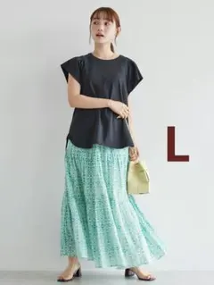 AMERICANHOLIC　ふんわりインド綿ボイルスカート　Ｌグリーン