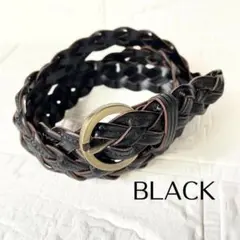 編み込みデザイン ベルト ブラック レディース 細い