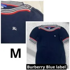 BURBERRY BLUE LABEL 刺繍 ホースロゴ 半袖 サマーニット 紺