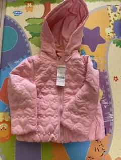 Moujonjon ピンク ハート模様 中綿コート フード付き