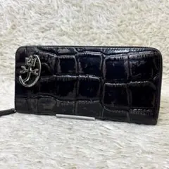 極美品】カステルバジャック 長財布 クロコ型押し ブラック 黒