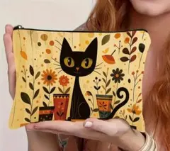 黒猫デザインポーチ