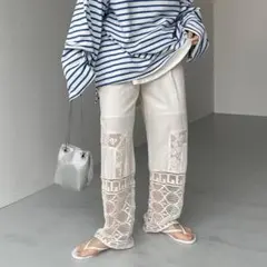 試着のみ】crewre パネルデザインコットンレースパンツ white - メルカリ