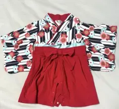 袴ロンパース　　赤　花柄　70cm