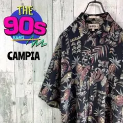 90's 00's CAMPIA パイナップル柄　レーヨンアロハシャツ　レトロ