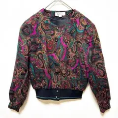 ベルボニータ ノーカラージャケット ペイズリー 総柄 肩パッド 裾リブ レトロ