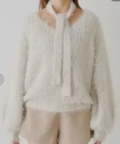 Chico タイ付きメランジルーズニット　ライトベージュ