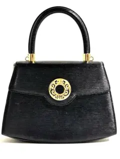 A*e様 【訳あり】ハナエモリ ハンドバッグ 黒革 レザー ゴールド金具 フォー