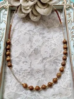 天然石2色ビーズネックレス(木目石)