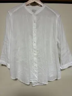 無印良品 シャツ L ホワイト リネン 洗いざらし七分袖ブラウス婦人 白