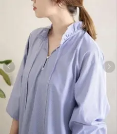 ジャーナルスタンダード　ストライプ　フリル　ブラウス　シャツ　ブルー