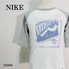 ナイキ 七分袖 ラグランTシャツ　スニーカープリント M 白×グレー　90年代