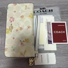 新品◇COACH コーチ 長財布 花柄フローラルホワイト ストラップ付C8695