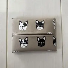 普通サイズ ポケットティッシュケース ラミネート フレンチブルドッグ グレージュ