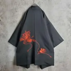着物カーディガン 黒 羽織 扇子 刺繍 和柄 モード オーバーサイズ 羽織りのサムネイル