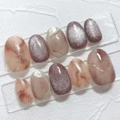 現品 ブラウンベージュうねうねミラーニュアンスネイル 秋 大理石 マグネット 冬