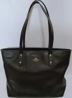 COACH コーチブラック 黒　レザートートバッグ　A4サイズ収納可