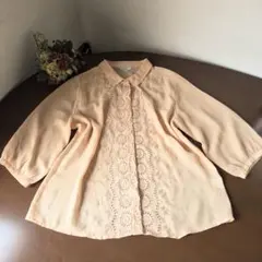 ☆ON LOVE OFF 刺繍入りオレンジ　七分袖ブラウス LL 美品☆