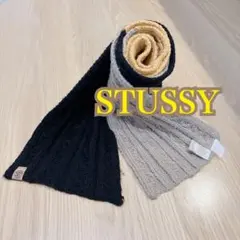 STUSSY ステューシー マフラー ブラック×グレー×ベージュ ロゴタグ付き