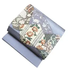名古屋帯＊開き 市松に花菱模様 茶色 普段着物 正絹 小紋や色無地に＊4NC27 名古屋帯＊開き 市松に花菱模様 茶色 普段着物 正絹 小紋や色無地に