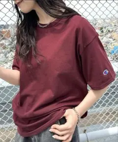 ほぼ未使用 Champion マルーン(レッド系) 半袖Tシャツ Sサイズ