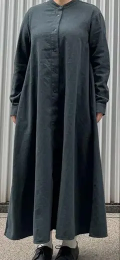 無印良品　両面起毛 フランネル スタンドカラー 長袖ワンピース S