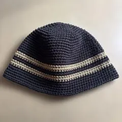 クラッシャーハット　バケットハット　クロシェハット　コットン　ブラック