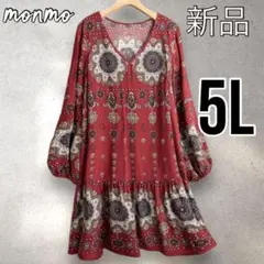 大きいサイズ　5L 6L 赤　チュニック　ワンピース　カジュアル　秋冬　K370
