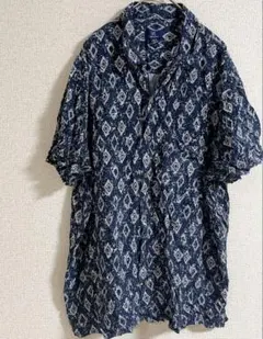 GEORGE ジョージ 幾何学模様 総柄シャツ XL 紺 レトロ ゆるだぼ 古着