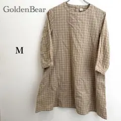 ゴールデンベア チェックワンピース M ベージュ 七分袖 ゆったりのサムネイル