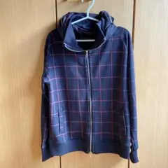 ネイビー チェック柄 フード付きパーカー