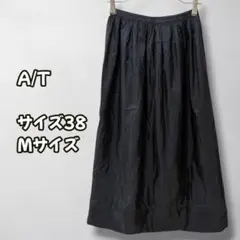 N1114　ギャザーフレアスカート　シャイニー　ミモレ丈　ブラック　Ｍ　38のサムネイル