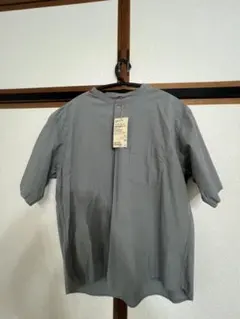 無印良品 ヘンリーネック半袖布帛Tシャツ グレーチェック Mのサムネイル