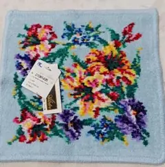 花柄刺繍 水色ハンカチ
