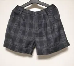 【USED】レディース チェックショートパンツ 裏地ありブラック ゴム無し