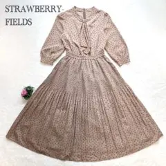 【ストロベリーフィールズ】フレアワンピース シャーリング プリーツ ロング丈