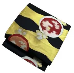 T14-3名古屋帯　レトロ　黑地 金銀糸　抽象 正絹 着物帯　仕立て上がり