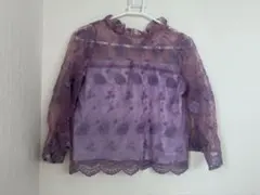 パープル レース ブラウス M