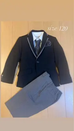 【120cm】キッズフォーマルスーツ黒グレー半ズボン セット(七五三、卒園入学)