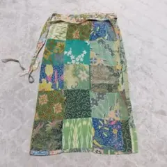 [ダメージ有り]エスニック パッチワーク ロングスカート ラップスカート
