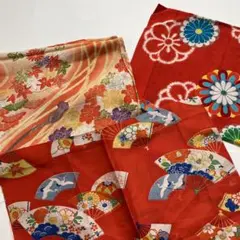 古布・和裂・着物柄生地ハギレ　まとめて3枚・66