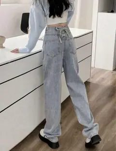 ハイウエストストレートレースアップジーンズ