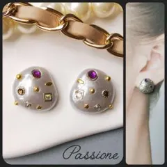 【一点物】キラキラ変形パール調グレー ピアス/イヤリング