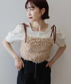 earth アース ベロアリボンフェザービスチェ