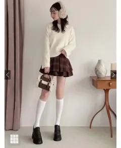 インパン裏地付きチェック柄ティアードフレアミニスカート