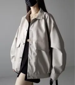 me+em select アイボリー オーバーサイズ レザージャケット