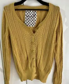 レース編み 長袖カーディガン イエロー カラシ色