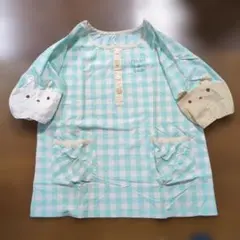 ペコ様専用　７部袖　ウサギとクマのギンガムチェックエプロン保育士