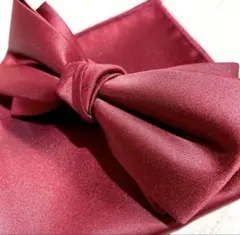 バーガンディ 蝶ネクタイとハンカチセット　結婚式